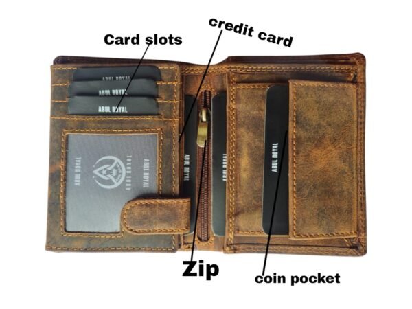 Abul Royal Men's Genuine Leather Wallet | Vintage Brown | Multi-Card Slots with Coin Pocket & Zip Closure - Image 5
