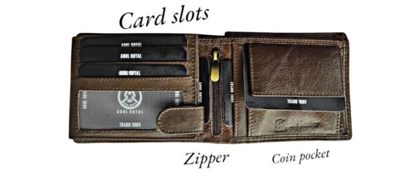 ABUL ROYAL Men's Genuine Leather Wallet with Card Slots, Coin Pocket & Zipper – Classic Brown - Image 3
