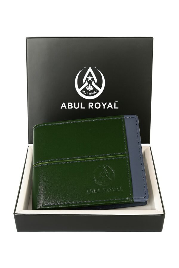 ABUL ROYAL Men's Green & Blue Genuine Leather Bi-Fold Wallet