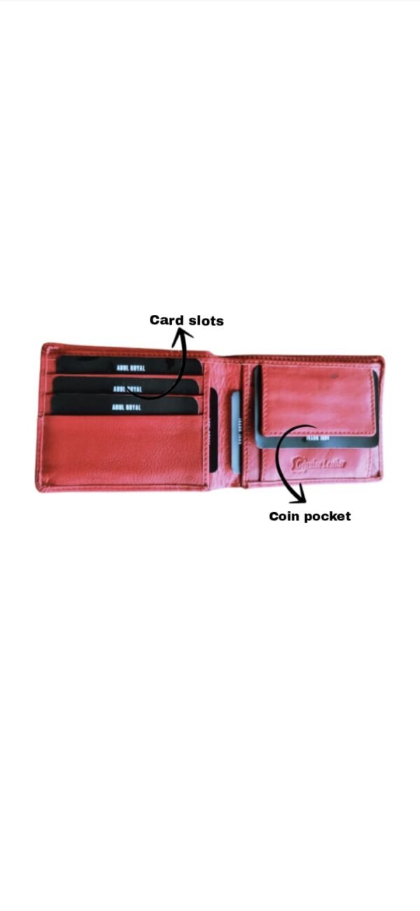 Genuine Leather Men's Red Color Wallet With Card Slot & Coin Pocket - Image 4