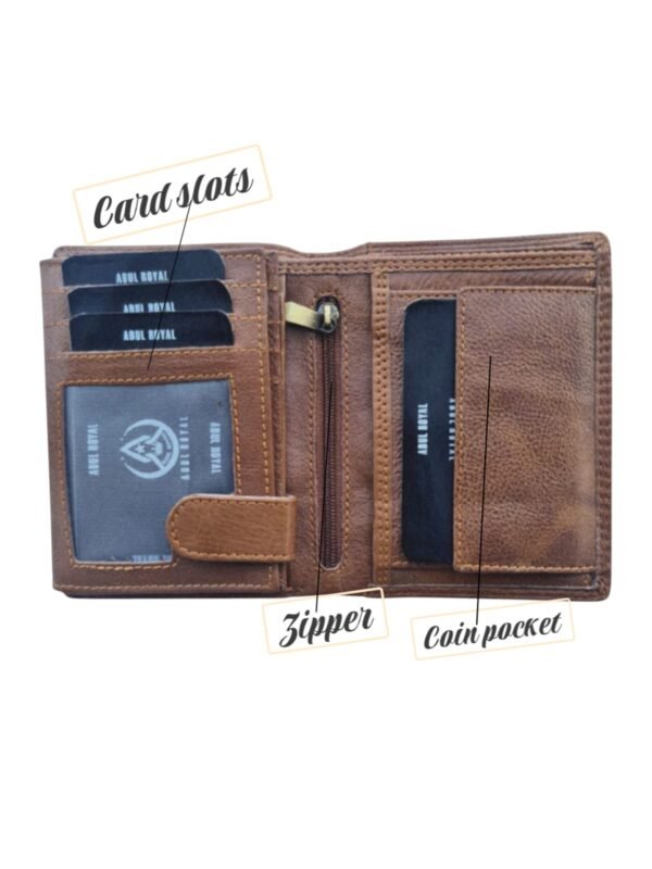 Abul Royal Men’s Genuine Leather Wallet | Tan Brown Bifold Wallet with Zip, Coin Pocket & ID Holder - Image 2