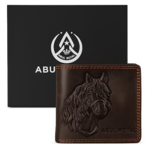 ABUL ROYAL Men's Genuine Leather Horse Embossed Wallet – RFID Blocking, Bi-Fold Design with Multiple Card Slots and Coin Pocket