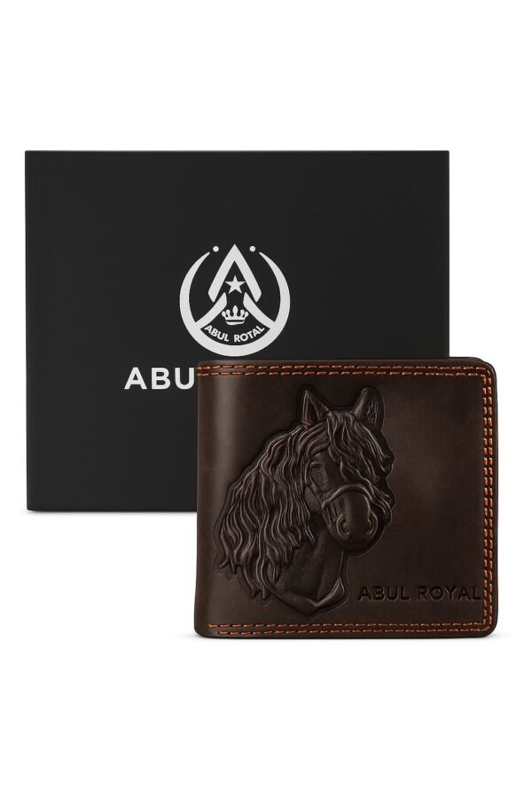 ABUL ROYAL Men's Genuine Leather Horse Embossed Wallet – RFID Blocking, Bi-Fold Design with Multiple Card Slots and Coin Pocket