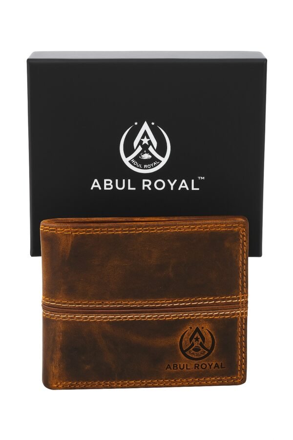 Abul Royal Genuine Leather Men's Wallet – Vintage Brown Bifold Wallet with Coin Pocket, Card Slots & ID Window