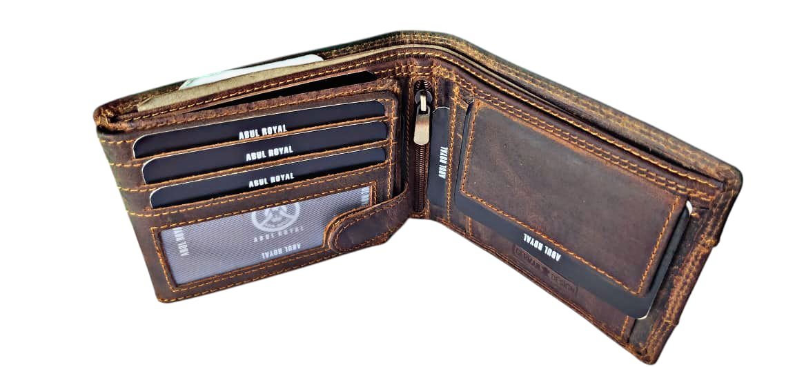 ABUL ROYAL Men's Vintage Brown Genuine Leather Wallet with RFID Protection – Stylish Bi-Fold with Multiple Card Slots & Coin Pocket - Image 3