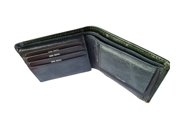 ABUL ROYAL Men's Green & Blue Genuine Leather Bi-Fold Wallet - Image 3
