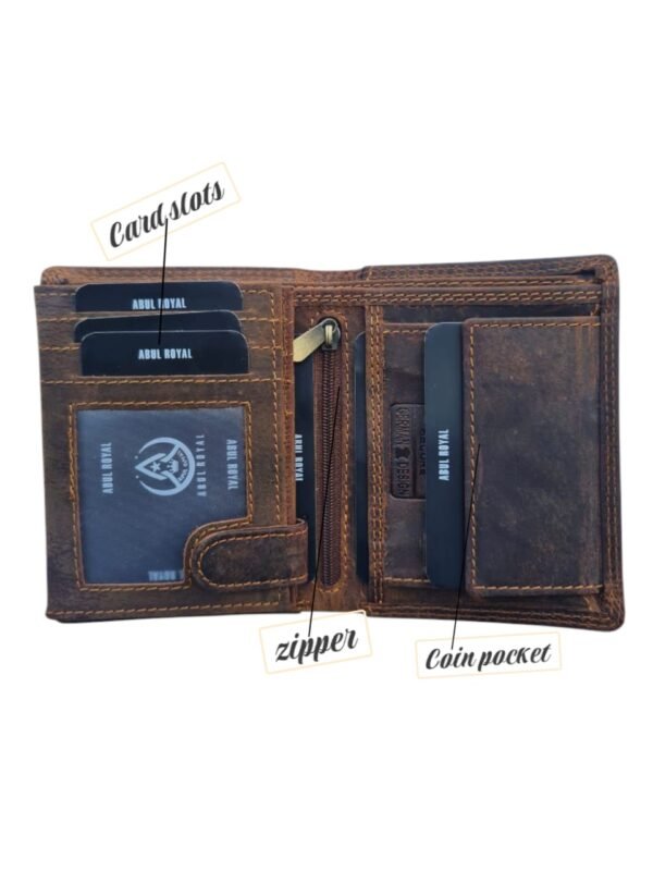 Abul Royal Men's Genuine Leather Wallet | Bifold Brown Wallet with Zip Pocket & ID Card Holder - Image 2