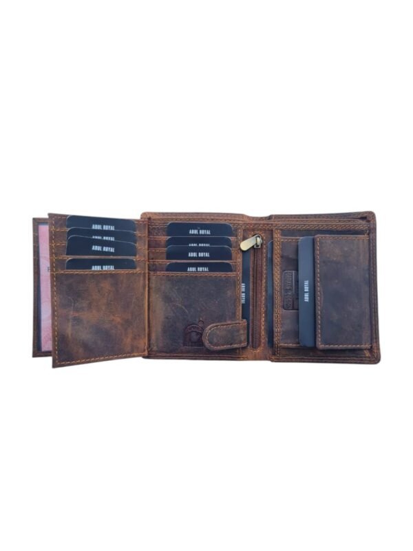 Abul Royal Men's Genuine Leather Wallet | Bifold Brown Wallet with Zip Pocket & ID Card Holder - Image 3