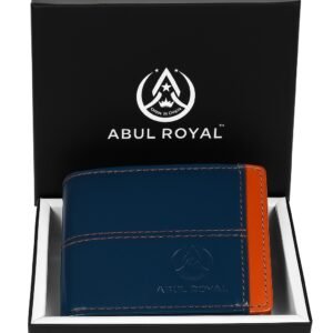ABUL ROYAL Genuine Leather Teal Blue Bifold Wallet for Men with Coin Pocket and Card Slots
