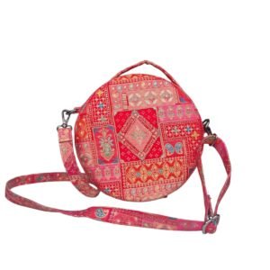 Round Boho Patterned Women’s Sling Bag – Vibrant Red Ethnic Crossbody