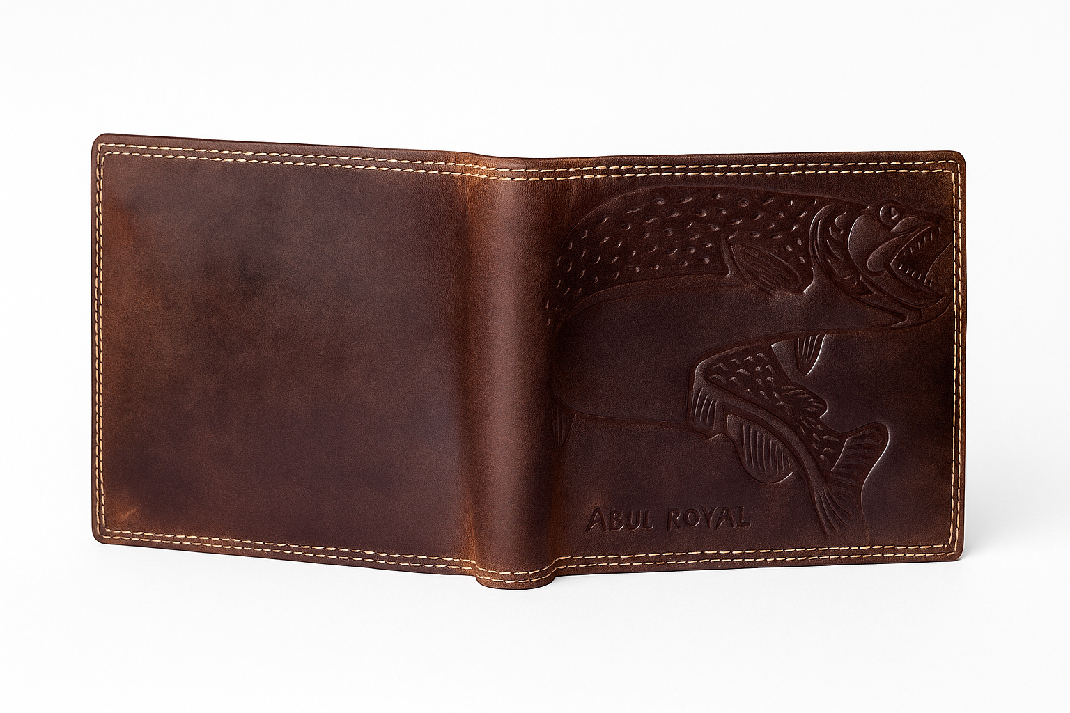 Abul Royal Premium Ocean Fish Brown Genuine Leather Men's Wallet – Handmade RFID Protected Bifold Purse with Coin Pocket, Card Slots & ID Window - Image 5