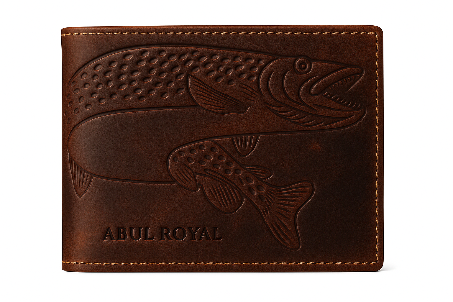 Abul Royal Premium Ocean Fish Brown Genuine Leather Men's Wallet – Handmade RFID Protected Bifold Purse with Coin Pocket, Card Slots & ID Window