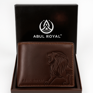 ABUL ROYAL™ Denial Brown Genuine Leather Wallet for Men | Handmade Stylish Bi-Fold Wallet with Lion Emboss Design | Premium Gift Box Packaging | RFID Protected Men’s Wallet