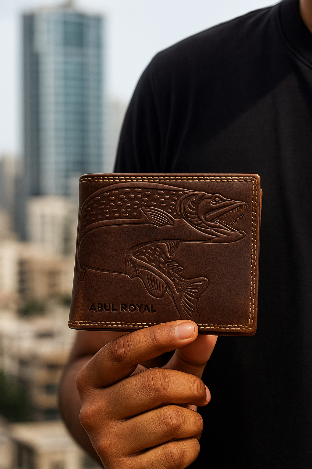 Abul Royal Premium Ocean Fish Brown Genuine Leather Men's Wallet – Handmade RFID Protected Bifold Purse with Coin Pocket, Card Slots & ID Window - Image 4